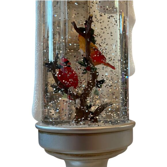 Illuminated Silver Glitter Pedestal Candle 13in Christmas Cardinal New - Picture 8 of 10